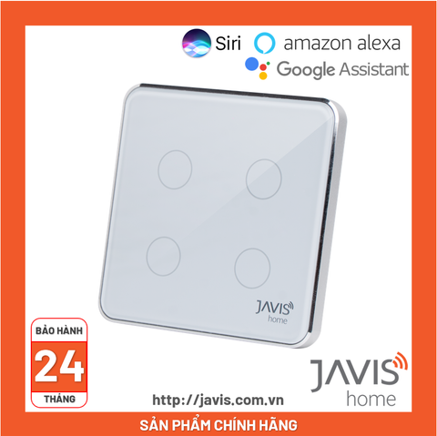 Công tắc Wifi JAVIS 4 nút vuông trắng viền bạc
