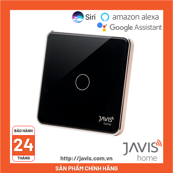 Công tắc Wifi JAVIS 1 nút vuông đen viền vàng