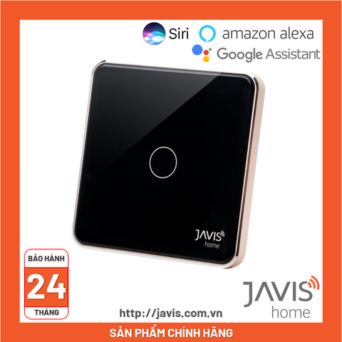 Công tắc Wifi JAVIS 1 nút vuông đen viền vàng