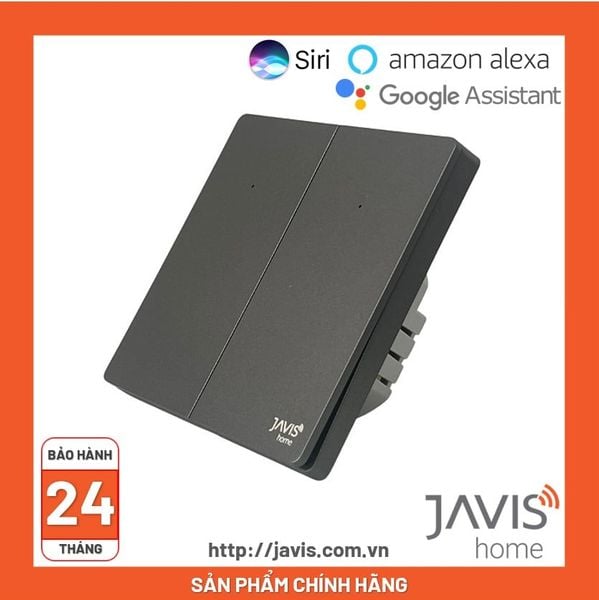 Công tắc Zigbee JAVIS 2 nút bấm cơ vuông màu xám