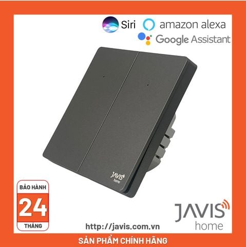 Công tắc Zigbee JAVIS 2 nút bấm cơ vuông màu xám