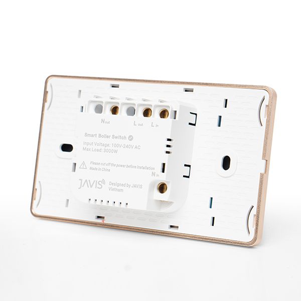 Công tắc bình nóng lạnh Zigbee JAVIS chữ nhật đen viền vàng