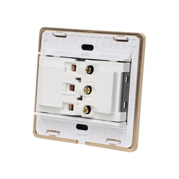 Ổ cắm âm tường JAVIS mặt kính vuông đen viền vàng