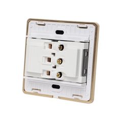 Ổ cắm âm tường JAVIS mặt kính vuông đen viền vàng