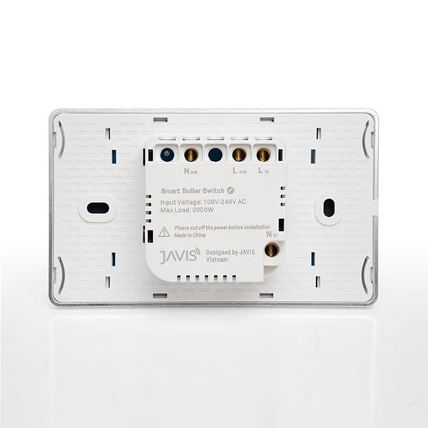 Công tắc bình nóng lạnh Zigbee JAVIS chữ nhật trắng viền bạc