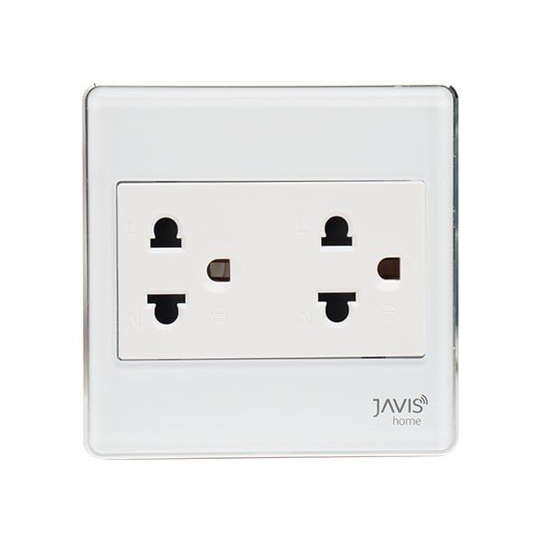 Ổ cắm âm tường JAVIS mặt kính vuông trắng viền bạc