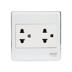 Ổ cắm âm tường JAVIS mặt kính vuông trắng viền bạc