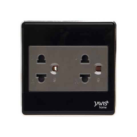 Ổ cắm âm tường JAVIS mặt kính vuông đen viền vàng