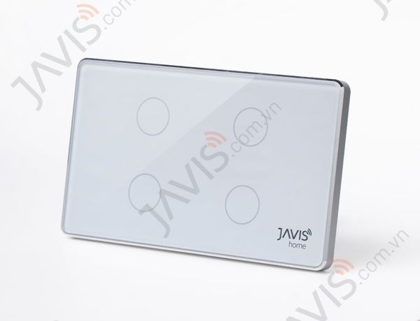 Công tắc Wifi JAVIS 4 nút chữ nhật trắng viền bạc