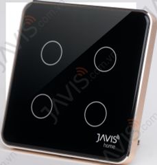 Công tắc Wifi JAVIS 4 nút vuông đen viền vàng