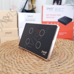 Công tắc Zigbee JAVIS 4 nút chữ nhật đen viền vàng