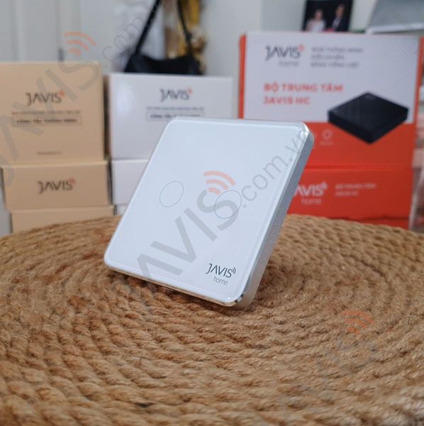 Công tắc Wifi JAVIS 2 nút vuông trắng viền bạc