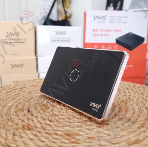 Công tắc Wifi JAVIS 1 nút chữ nhật đen viền vàng
