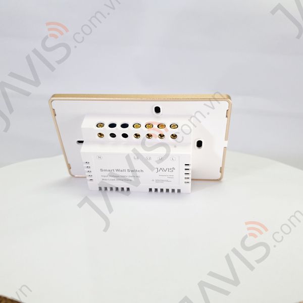 Công tắc Wifi JAVIS 3 nút chữ nhật đen viền vàng