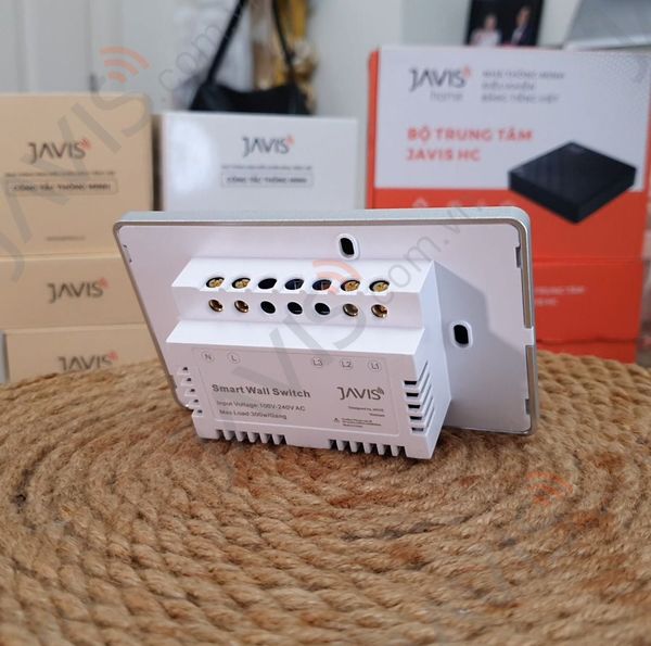 Công tắc Wifi JAVIS 2 nút chữ nhật trắng viền bạc