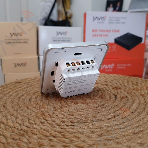 Công tắc Wifi JAVIS 2 nút vuông trắng viền bạc
