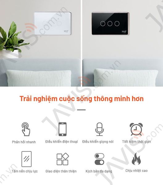 Công tắc Wifi JAVIS 4 nút chữ nhật đen viền vàng