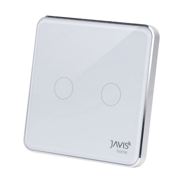 Công tắc Wifi JAVIS 2 nút vuông trắng viền bạc