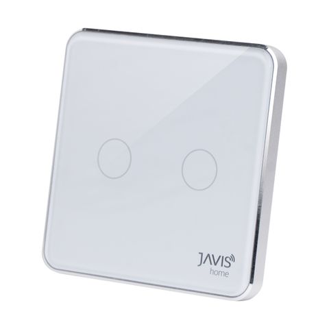 Công tắc Wifi JAVIS 2 nút vuông trắng viền bạc