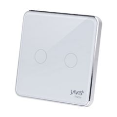 Công tắc Wifi JAVIS 2 nút vuông trắng viền bạc