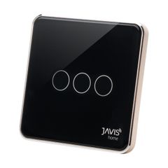 Công tắc Wifi JAVIS 3 nút vuông đen viền vàng