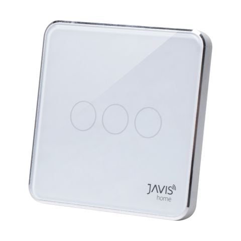 Công tắc Wifi JAVIS 3 nút vuông trắng viền bạc