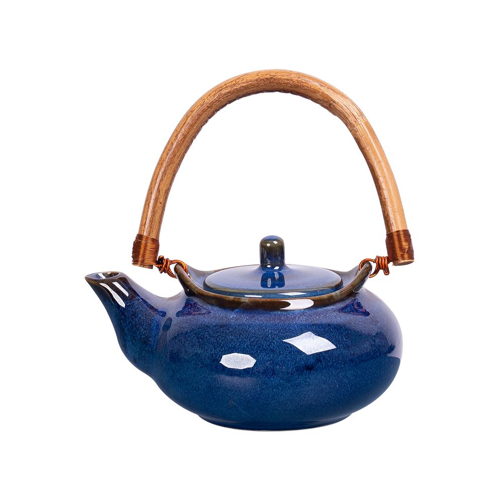  Saphir - Teapot 10 x 13 x 6cm - Bình trà 10 x 13 x 6cm xanh viền nâu 