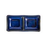  Saphir - 2-compartment Sauce Dish 12 x 6cm - Dĩa 2 ngăn nhỏ 12 x 6cm xanh viền nâu 