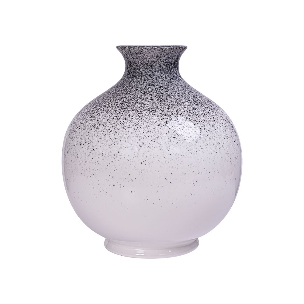  Vase 23cm - Bình hoa bầu 23cm trắng phun đen 