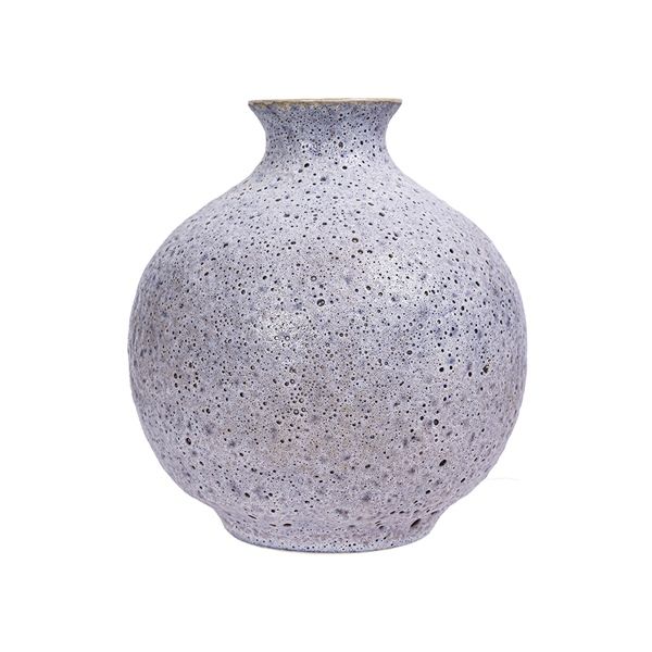  Vase 23cm - Bình hoa bầu 23cm màu kem phun san hô xanh 