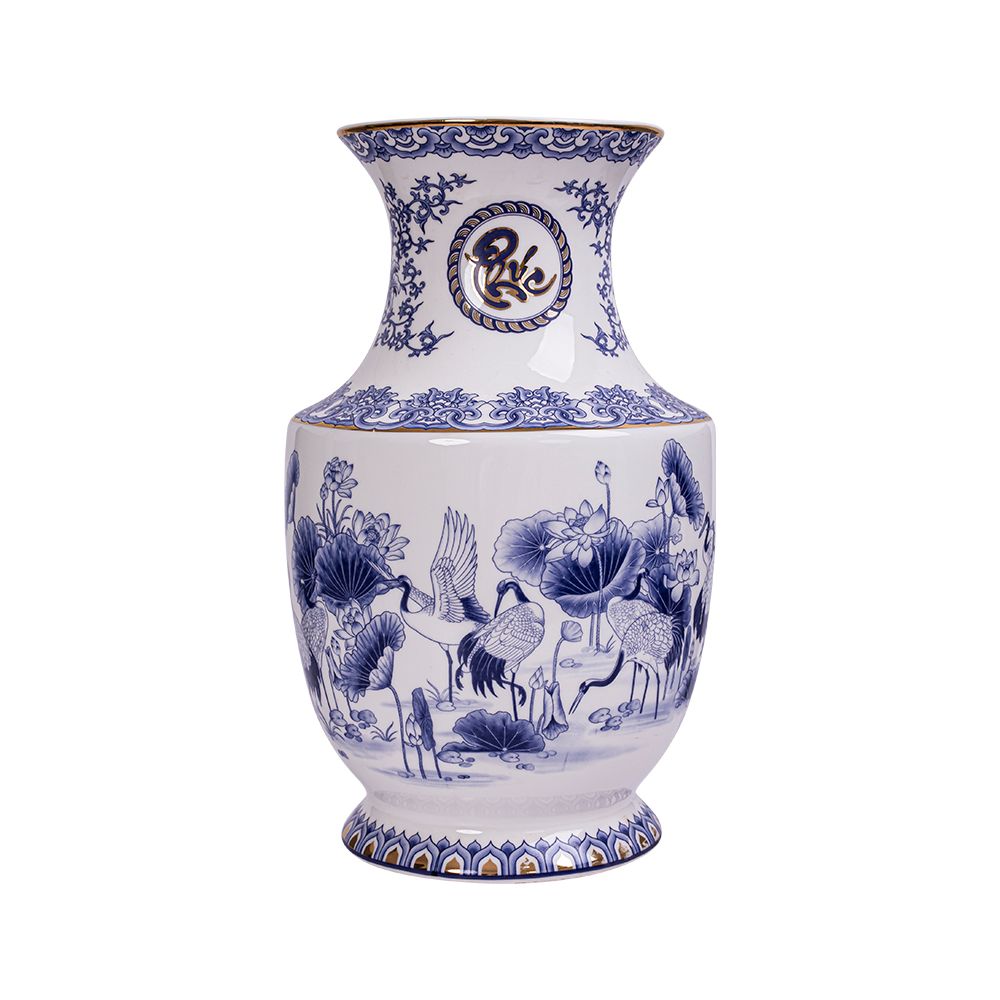  Vase 31cm - Bình hoa Việt 31cm "Phúc Hạc Liên Hoa" xanh dương 