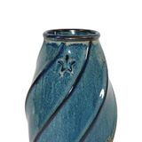  Vase_Bình hoa xoắn miệng tròn 23cm xanh viền nâu sao nổi 