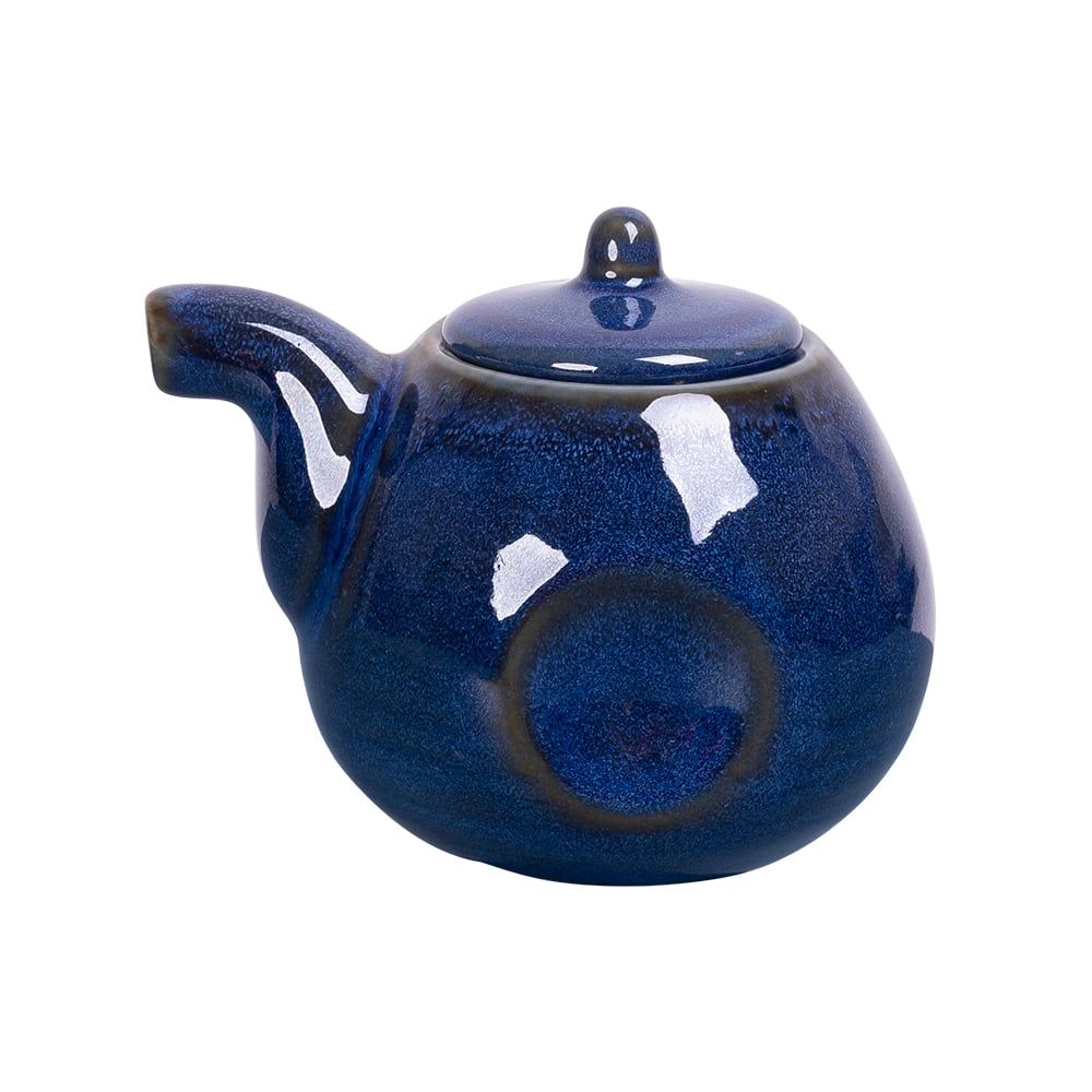  Saphir - Soy Sauce Pot w/ Lid 10 x 7 x 7.5cm - Bình tương có nắp 10 x 7 x 7.5cm xanh viền nâu 