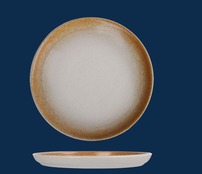  Ariel - Round Plate 28cm - Dĩa tròn vành 28cm xanh ngọc viền nâu (matte) (Sandy collection) 