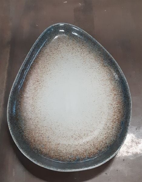  Ariel - Long Plate 31 x 22cm - Dĩa dài 31 x 22cm xanh ngọc lòng phun hạt (matte) 