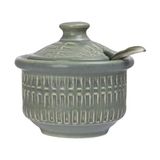  Chlorite - Condiment Pot w/ Lid 9 x 6cm - Hũ gia vị đan tre 9 x 6cm xanh lá đậm trổ (matte) (Bamboo collection) 