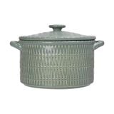  Chlorite - Bowl w/ Lid 21cm - Thố tròn có nắp 21cm xanh lá đậm trổ (matte) (Bamboo collection) 