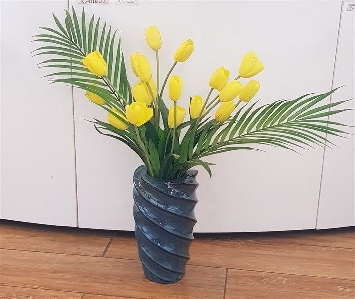  Vase_Bình hoa thân xoắn 31cm xanh viền nâu 