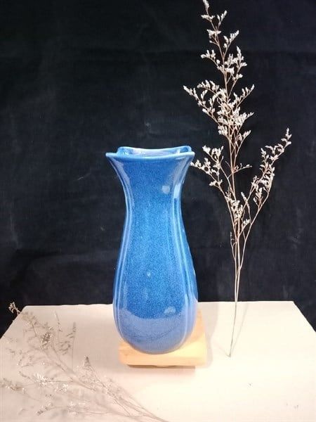  Décor - Vase 24cm - Bình hoa bầu miệng vuông 24cm xanh viền nâu 
