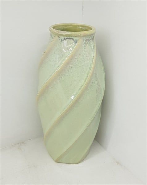  Vase_Bình hoa xoắn miệng tròn 23cm xanh bơ 