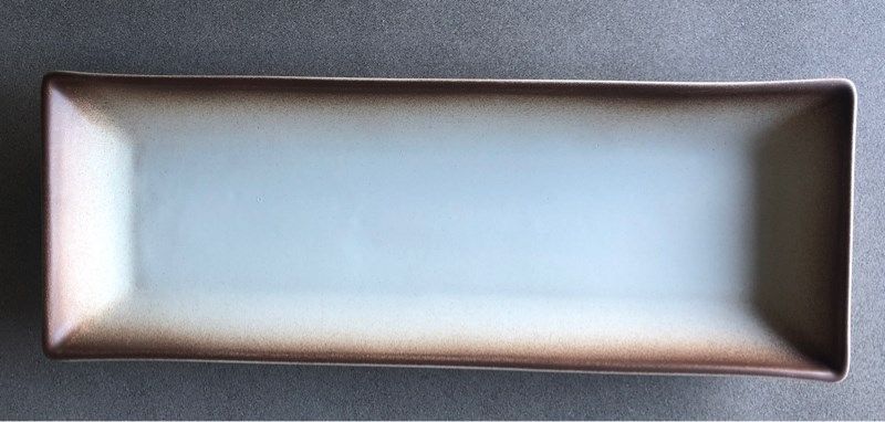  Rectangular Plate 40 x 14.5cm - Dĩa chữ nhật 40 x 14.5cm xám viền nâu (matte) 