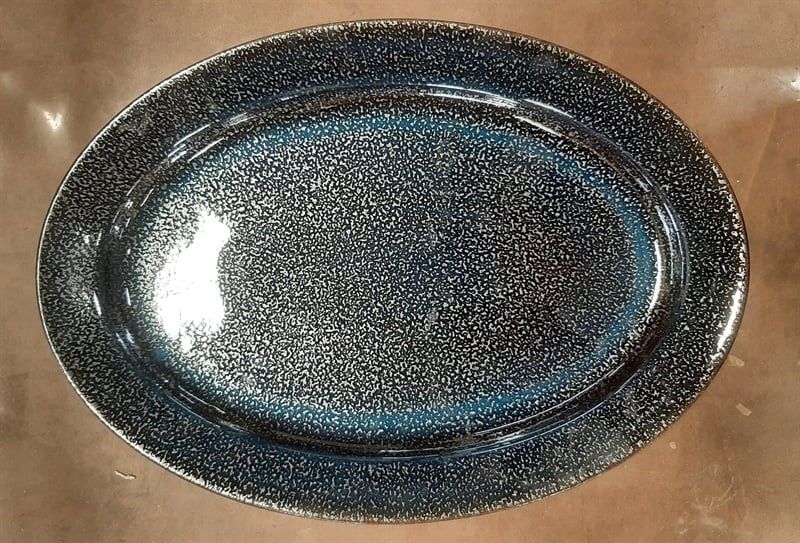  Saphir - Oval Plate 46 x 33cm - Dĩa oval 46 x 33cm xanh viền nâu kim sa (Sparkling collection) 