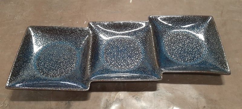  Saphir - 3-compartment Plate 44 x 16cm - Dĩa 3 ngăn 44 x 16cm xanh viền nâu kim sa (Sparkling collection) 