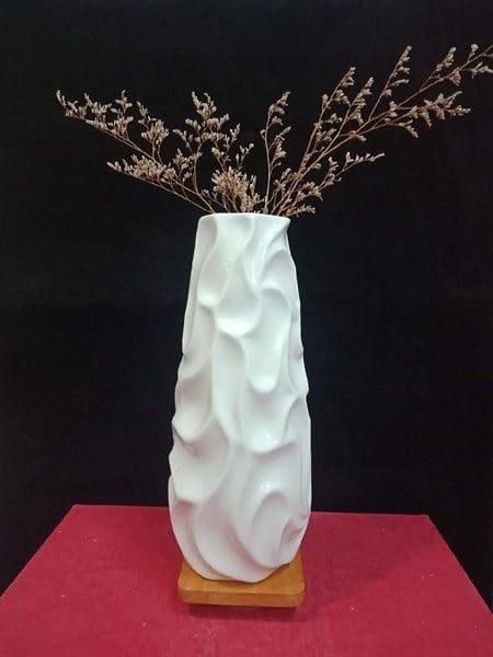  Vase_Bình hoa thân dúng 30cm trắng 
