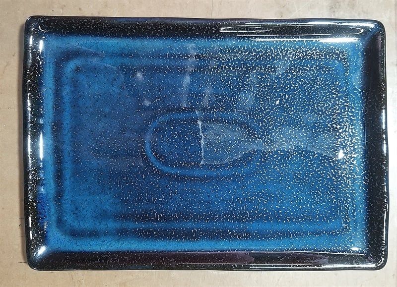  Saphir - Rectangular Plate 33 x 23cm - Dĩa chữ nhật 33 x 23cm xanh viền nâu kim sa (Sparkling collection) 