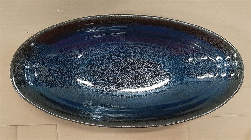  Saphir - Oval Plate 33 x 17cm - Dĩa oval 33 x 17cm xanh viền nâu kim sa (Sparkling collection) 