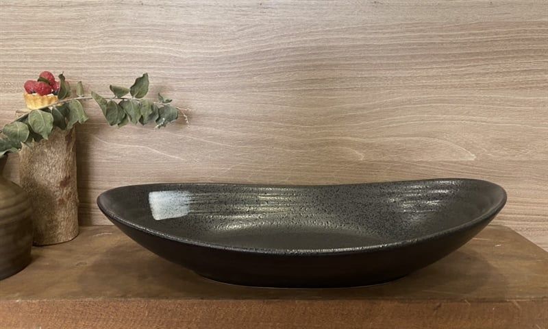  Noir - Oval Plate 39 x 21cm - Dĩa oval 39 x 21cm đen có vệt 