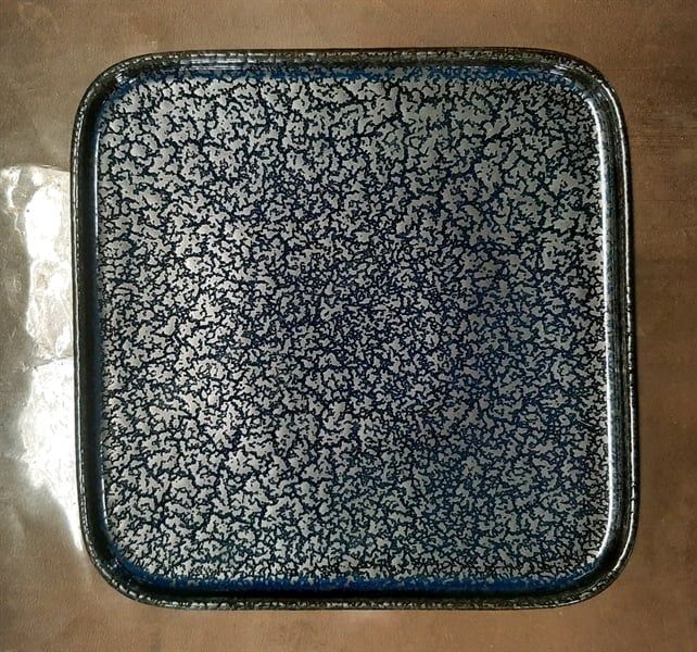 Saphir - Square Flat Plate 26cm - Dĩa vuông vành đứng 26cm xanh viền nâu kim sa (Sparkling collection) 