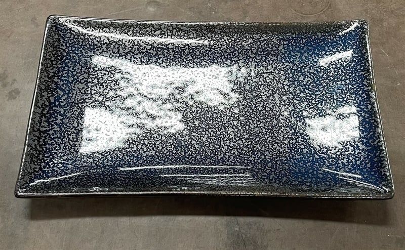  Saphir - Rectangular Plate 25 x 15cm - Dĩa chữ nhật 25 x 15cm xanh viền nâu kim sa (Sparkling collection) 