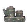  Chlorite - Soy Sauce Pot w/ Lid 10cm - Bình tương lóng tre có nắp 10cm xanh lá đậm trổ (matte) (Bamboo collection) 